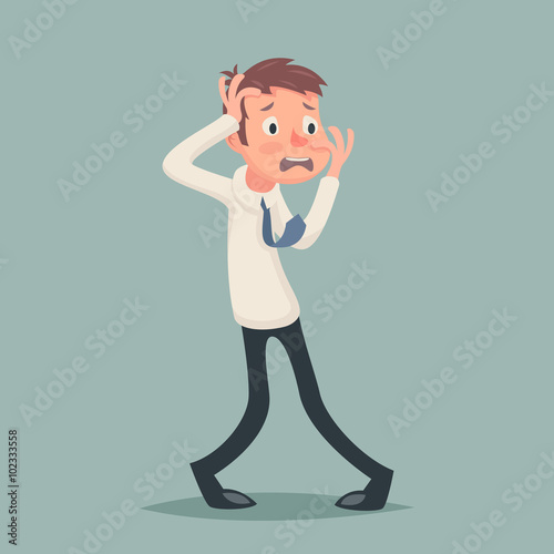 Vintage Businessman Suffer Emotion Fear Horror Depression Stress Character Icon on Stylish Background Retro Cartoon Design Vector Illustration