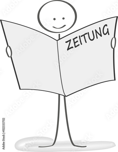 Strichmännchen liest eine deutsche Zeitung