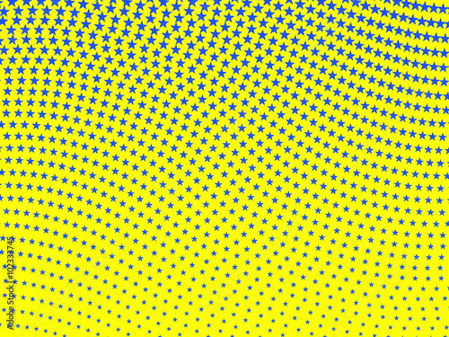 Simple retro wavy halftone pattern of blue stars on a yellow bac