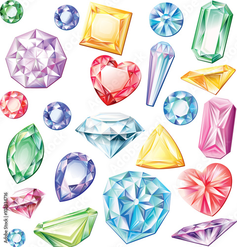 Set of precious stones of different cuts and colors