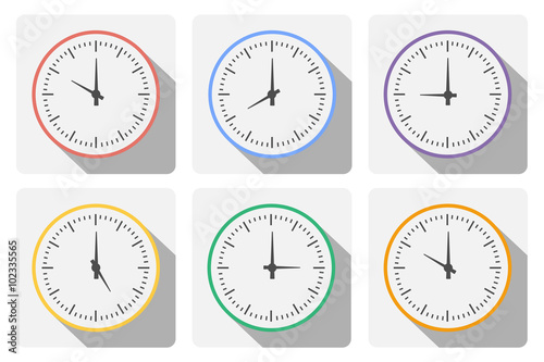 Set clock with the timer in different colors in the style of icons infographics