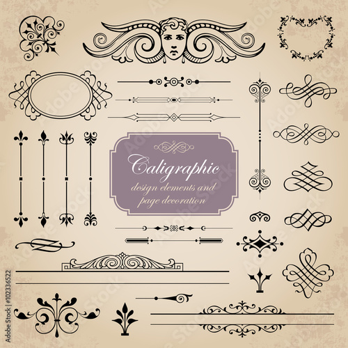 Calligraphic design elements and page decoration vector set