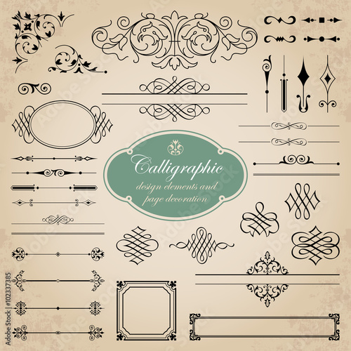 Calligraphic elements and page decoration for design - vector set