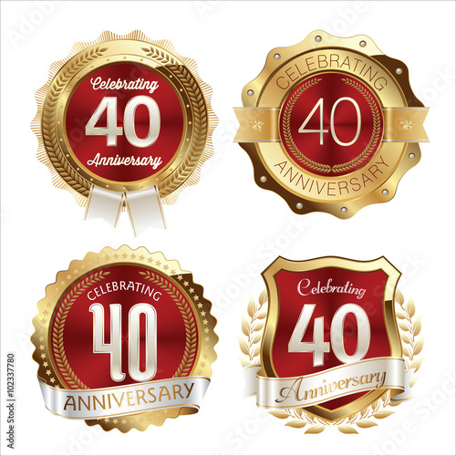 Gold and Red Anniversary Badges 40th Years Celebration