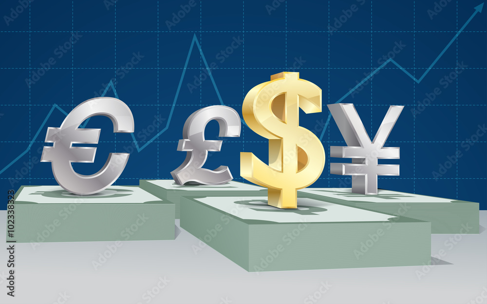 vector illustration 3D currency on banknote with graph background vector illustration 3D currency on banknote with graph background