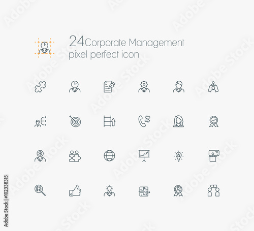 Modern thin line pixel perfect icons set of corporate management