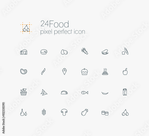 Food vector pixel perfect thin line symbol icon set.