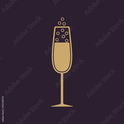 The glass of champagne icon. Wine symbol. Flat