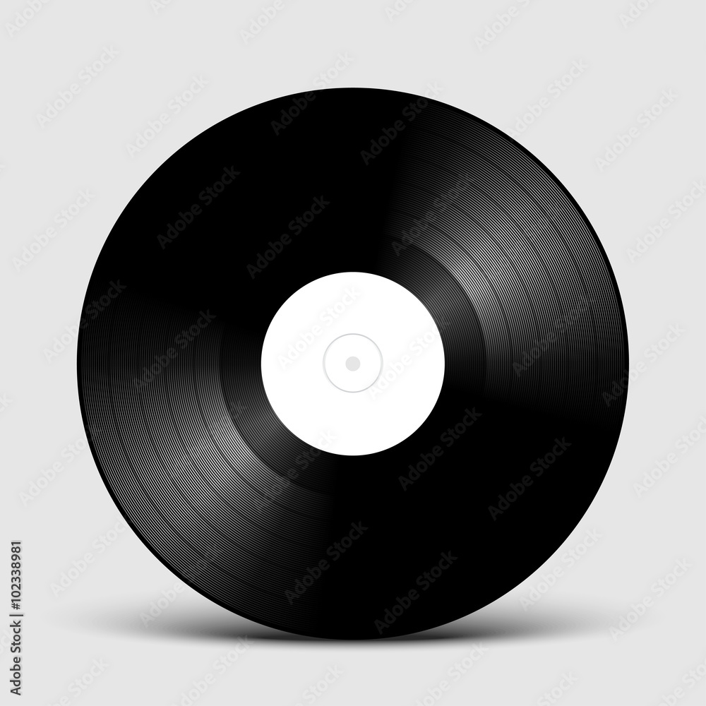 Vinyl LP record disk Mockup with white label, gramophone vector