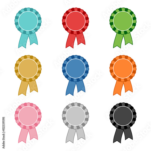 Set of blank award rosettes in different colors  