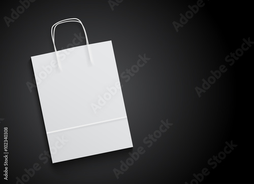 White paper bag mock up with handles for branding on black background