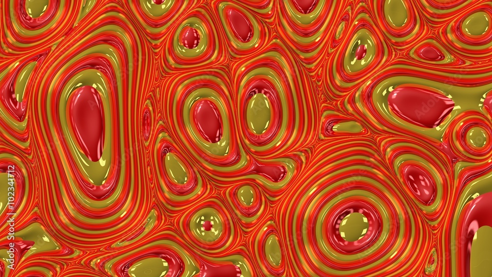 Fototapeta premium Abstract fluid red and gold reflective background. Render.