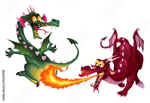 Funny dragons are playing w...