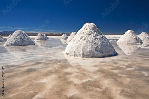 Piles of salt in Salar de Uyuni