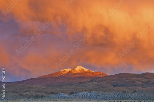 Sunset over the Uturuncu Vulcano photo