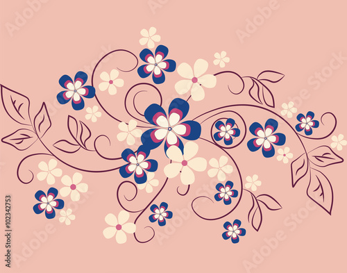 Natural floral ornament with swirls and leaves. Vector