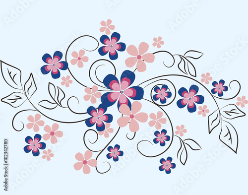 Natural floral ornament with swirls and leaves. Vector