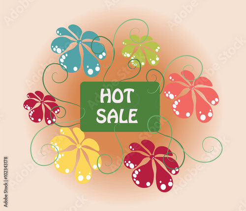 Hot Summer Sale with flowers. Vector
