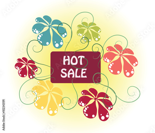 Hot Summer Sale with flowers. Vector