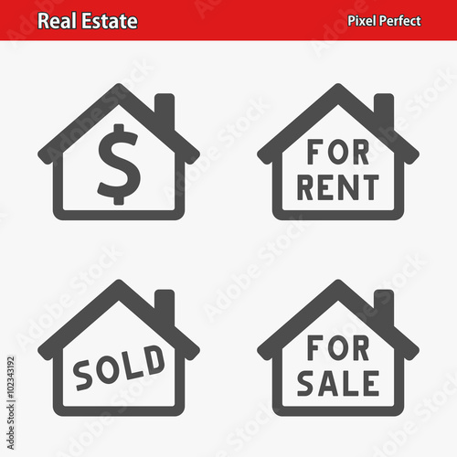 Real Estate Icons. Professional, pixel perfect icons optimized for both large and small resolutions. EPS 8 format. © 13ree_design