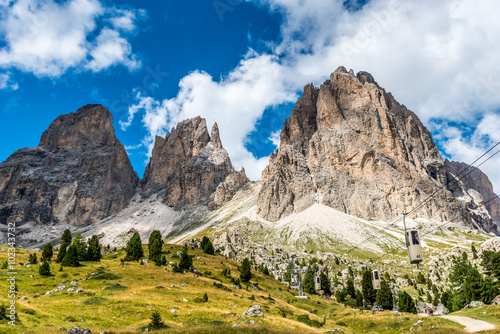 Lift in the beautiful Mountains of Dolomites,  Italy © Simon Dannhauer
