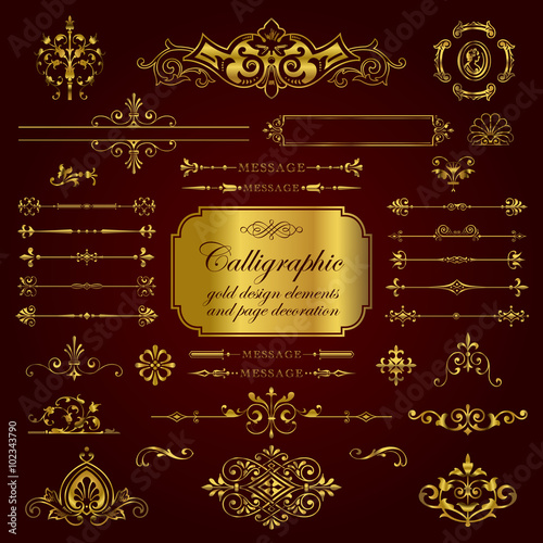 Calligraphic gold elements and page decoration for design