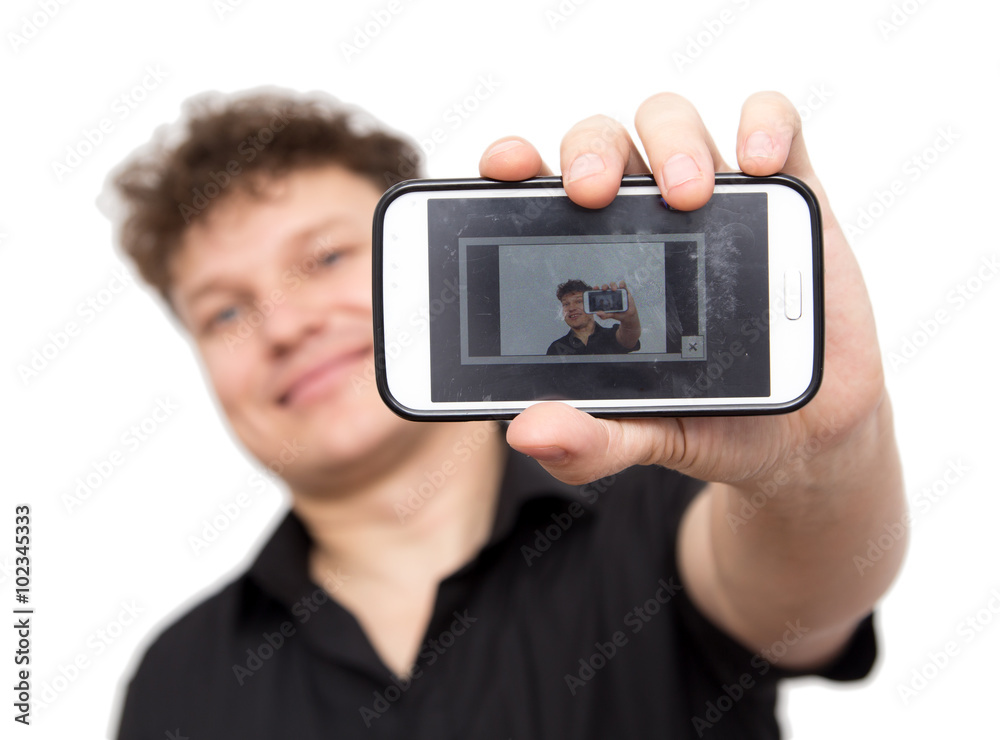 man with phone on a white background man with phone on a white background