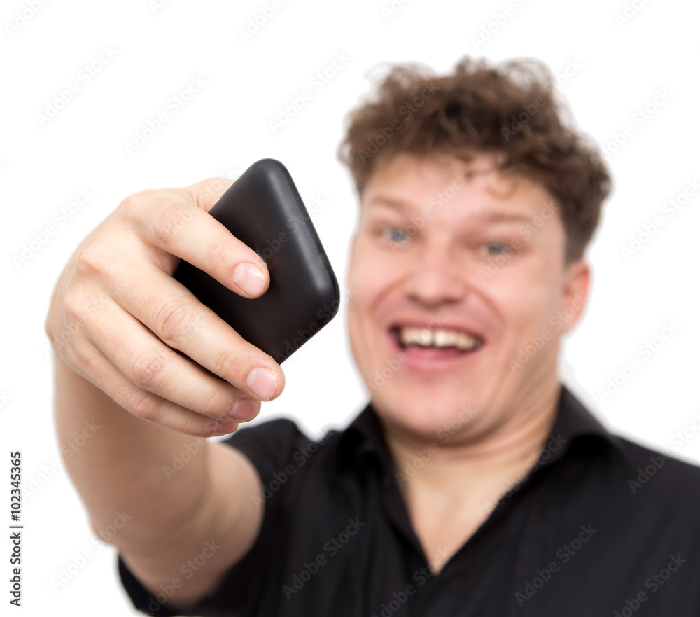 man with phone on a white background man with phone on a white background