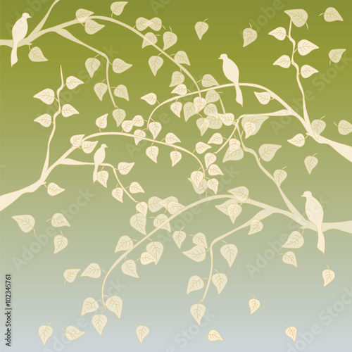 Autumn tree with leaves background in colorful green shades. Vector