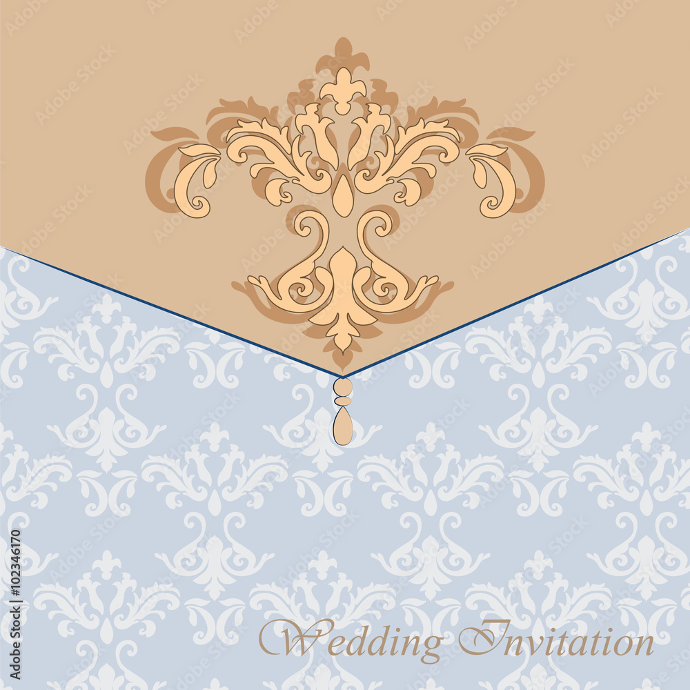 Classic luxury invitation card with damask ornament in golden. Vector Classic luxury invitation card with damask ornament in golden. Vector
