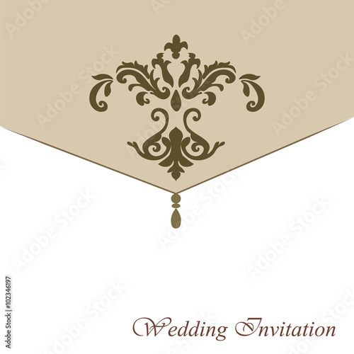 Classic luxury invitation card with damask ornament in golden. Vector