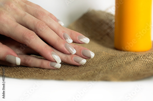 grey with white nail asymmetry art manicure