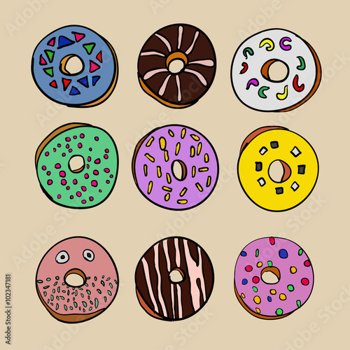 Coloured donuts set