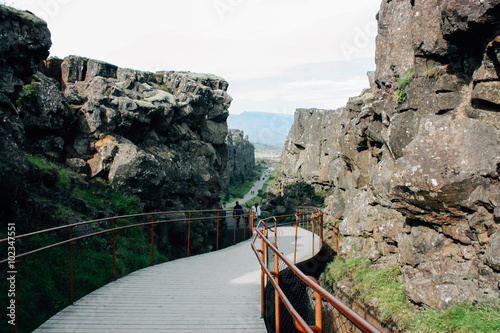 Thingvellir park in Iceland, the fault of tectonic plates