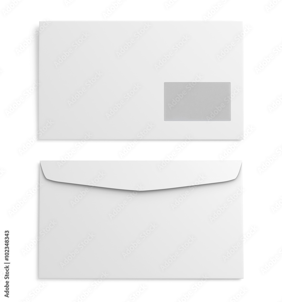 Two white paper envelope on white background. 3d rendering Two white paper envelope on white background. 3d rendering