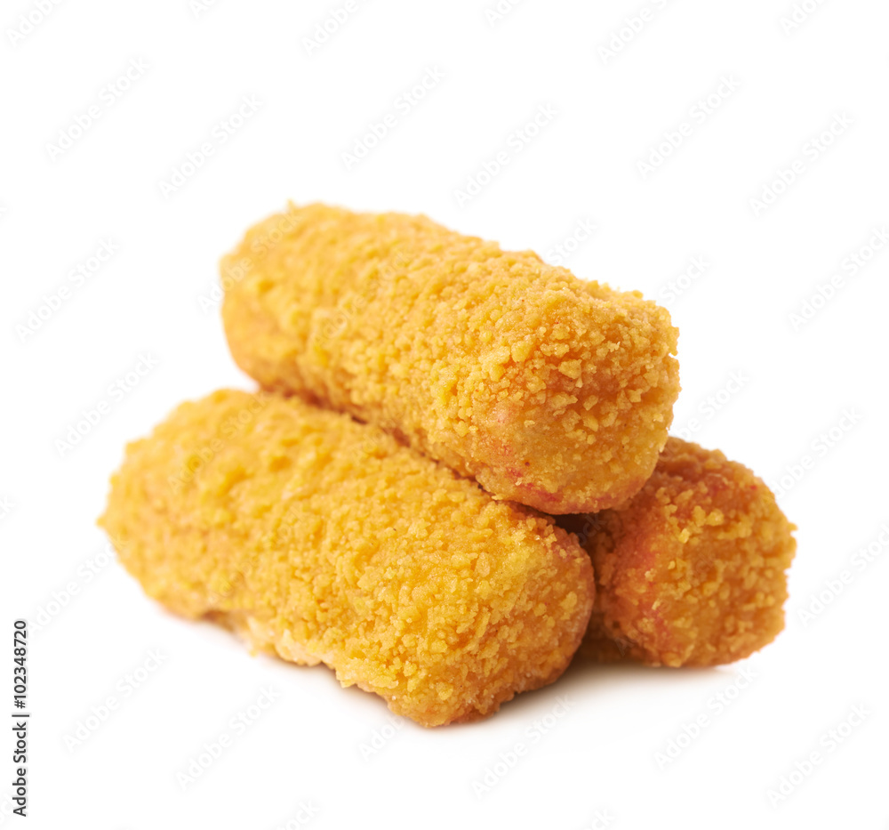 Pile of breaded crab sticks isolated Pile of breaded crab sticks isolated