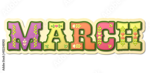March, illustrated name of calendar month, illustration