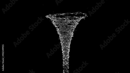 4k slow motion 3d vortex water fountain on black background with alpha matte