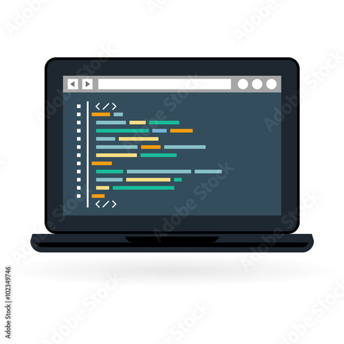 Programming and coding icon - website development on laptop scre