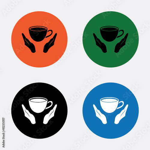 Cup in his hand. Vector icon