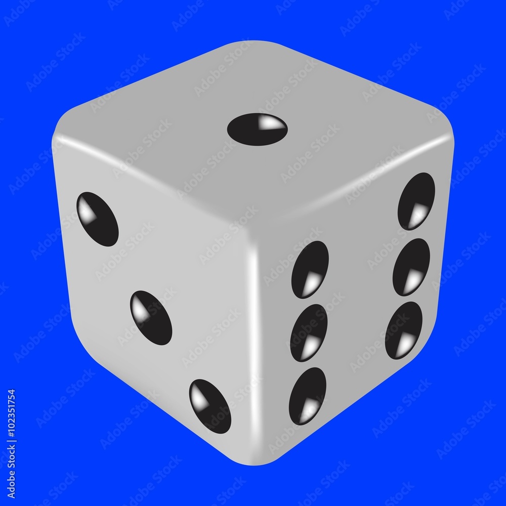 Vector illustration of grey dice with 1-3-6 dots. Blue background. Vector illustration of grey dice with 1-3-6 dots. Blue background.
