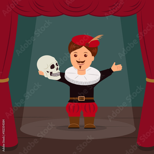 Actor on scene of the theater, playing a role Hamlet. Concept World Theatre Day