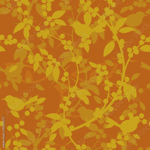 Seamless pattern of Blackthorn berries and birds