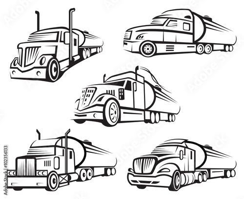 monochrome set of four tank truck