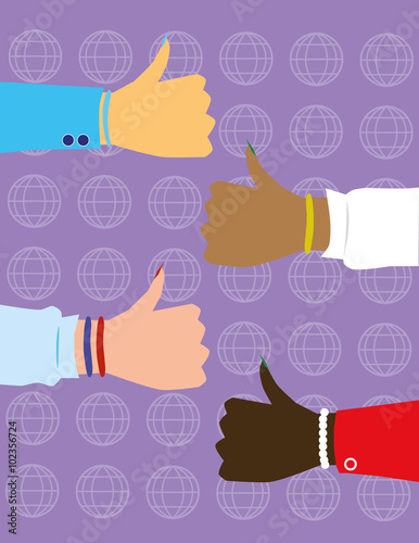 International Women's Day Concept with female arms in various skin tones giving the thumbs up sign