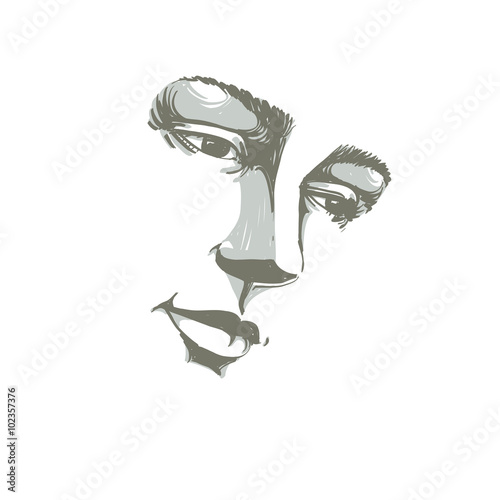 Hand-drawn portrait of white-skin sorrowful woman, sad face