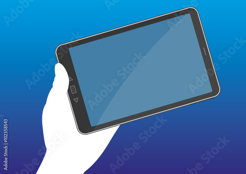 A hand holding a tablet pc