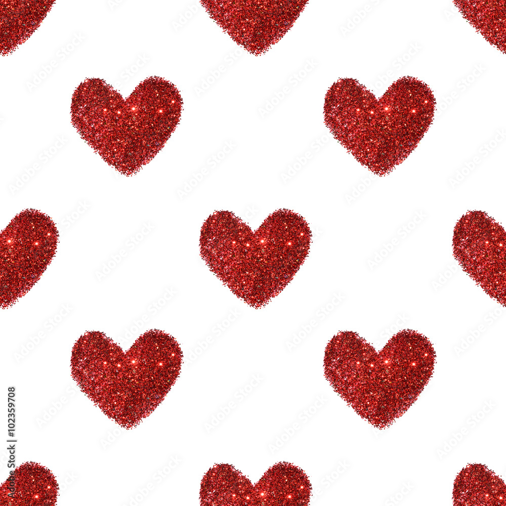 Background with hearts of red glitter, seamless pattern
