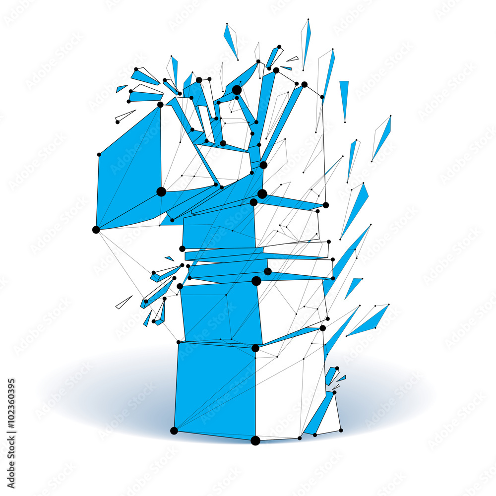 Abstract 3d faceted blue number 1 with connected black lines Abstract 3d faceted blue number 1 with connected black lines