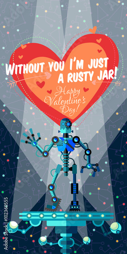 Vector illustration in flat style about Robot. Greeting card